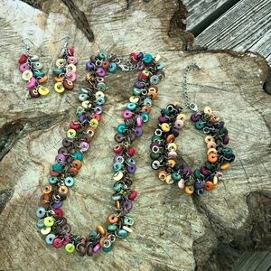 Multicolored Wooden Bead Jewelry Set, Necklace, Bracelet, Earrings